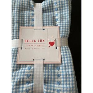 Bella Lux Set of 4 Napkins Valentine’s Day Blue & White Cloth Fabric 18” x 18”